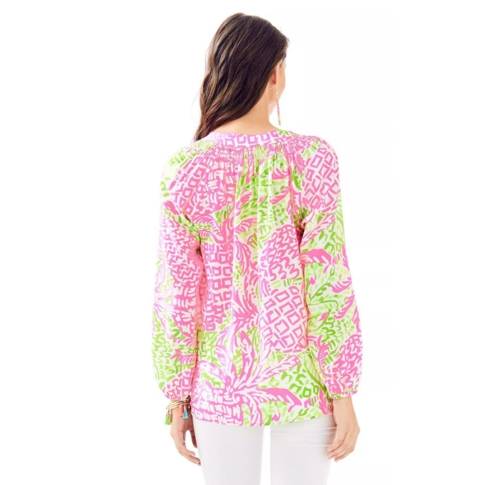 Lilly Pulitzer Elsa Silk Top Home Slice Pink Pineapple XS - Picture 11 of 15
